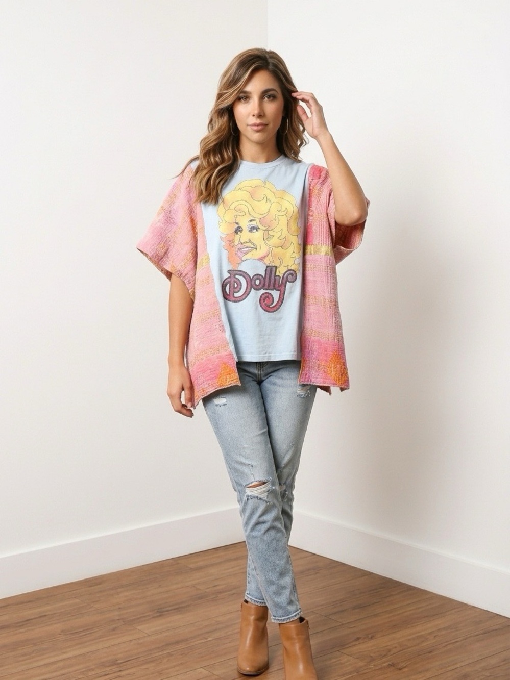 Handcrafted Upcycled Dolly Parton Kantha Tunic NWT One Size - Picture 3 of 8
